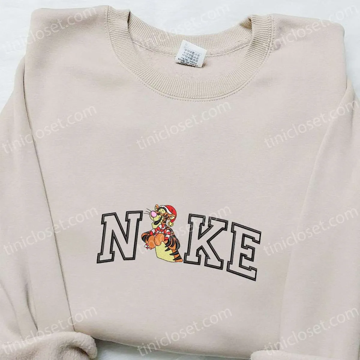 Tigger Xmas x Nike Embroidered Shirt, Disney Winnie The Pooh Embroidered Hoodie, Christmas Embroidered Sweatshirt