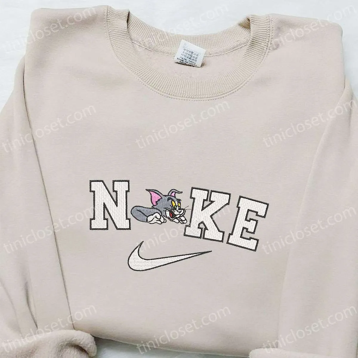 Tom Cat x Nike Cartoon Embroidered Sweatshirt, Tom and Jerry Embroidered Hoodie, Best Gift for Family