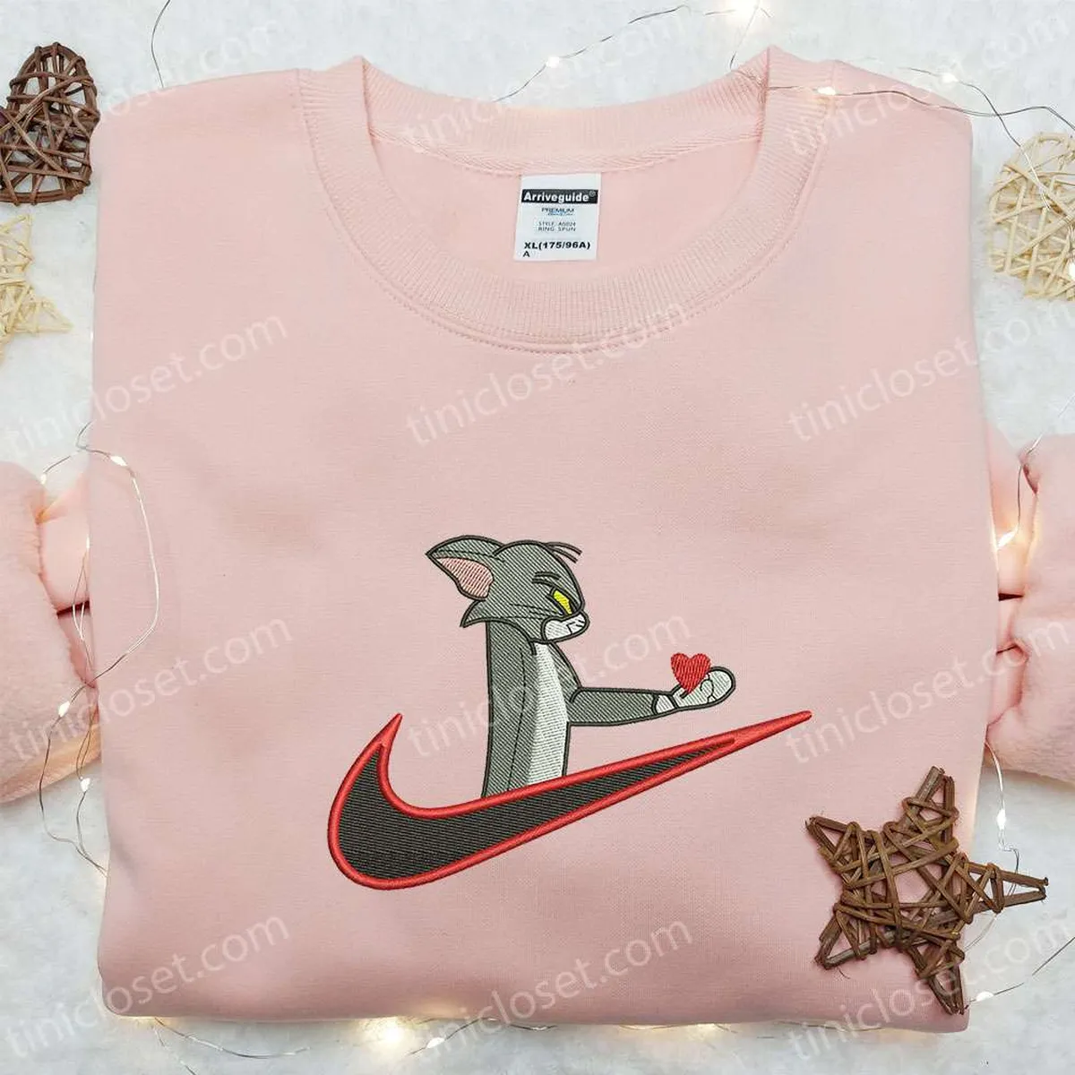 Tom Give Heart x Swoosh Embroidered Sweatshirt, Tom and Jerry Cartoon Embroidered Shirt, Best Gift Ideas For All Occasions