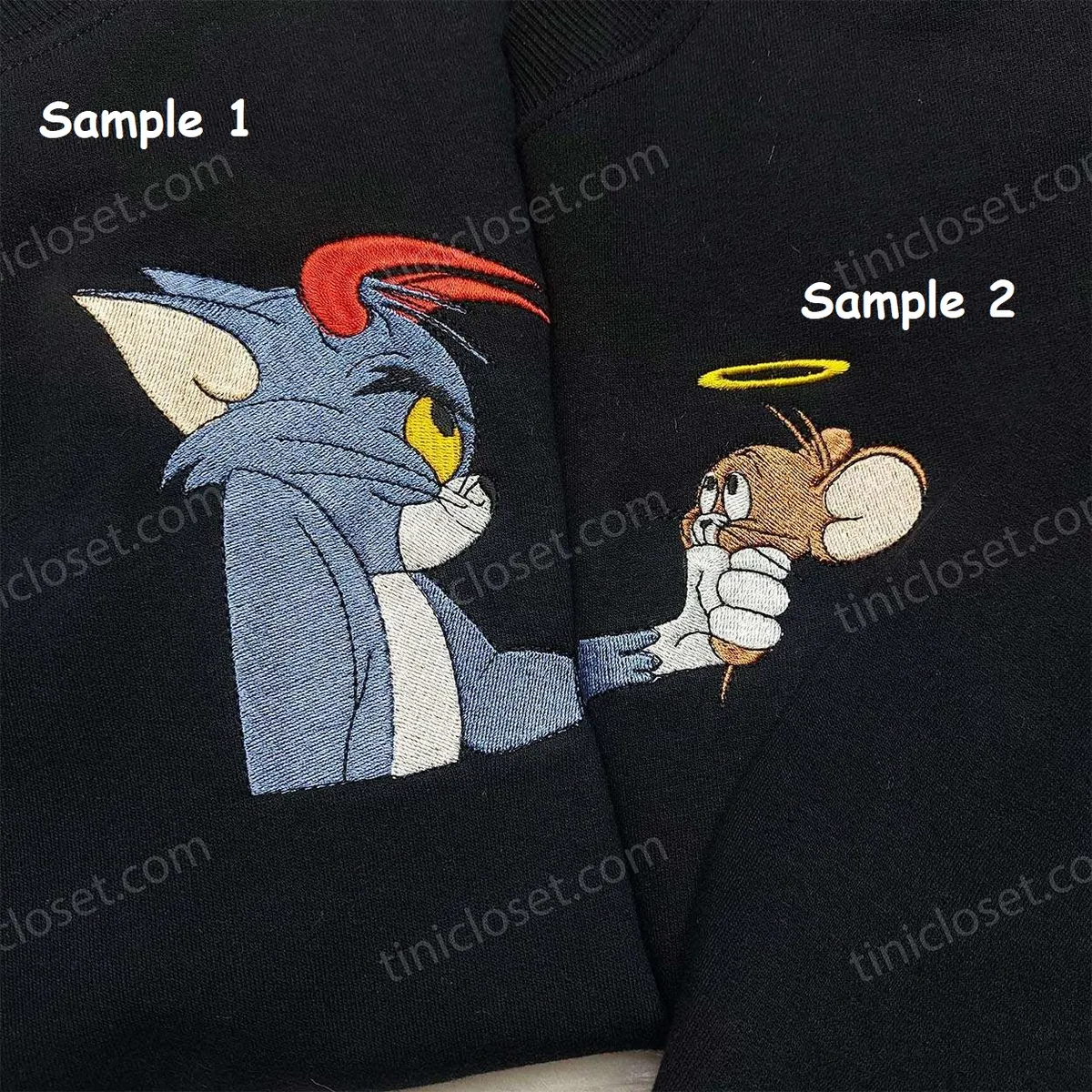 Tom Jerry Embroidered Shirt, Cartoon Embroidered Shirt, Matching Couple Shirt