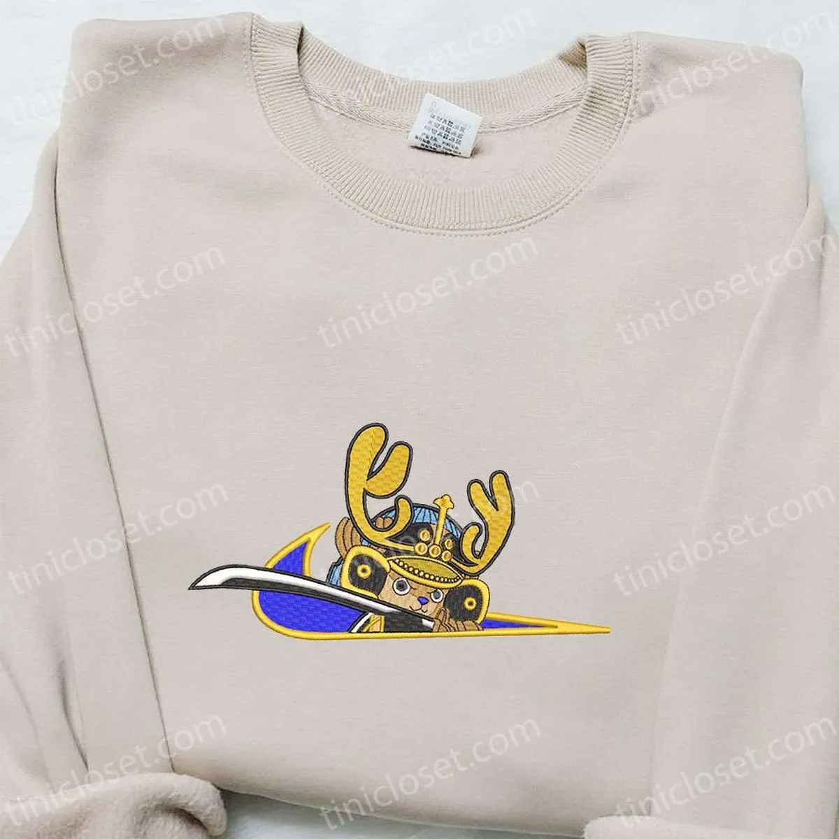 Tony Chopper x Swoosh Anime Embroidered Sweatshirt, One Piece Embroidered Hoodie, Best Birthday Gift Ideas