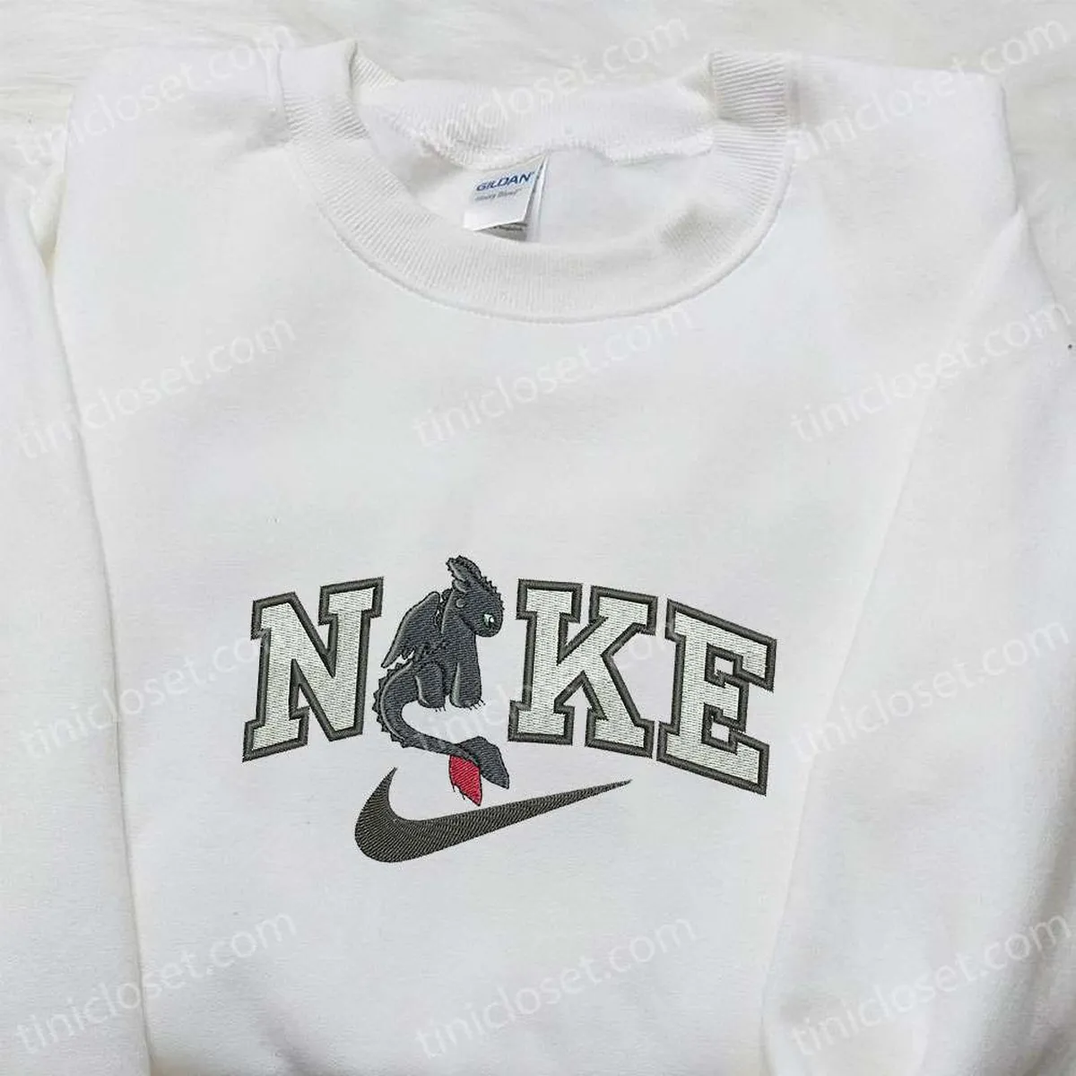 Toothless x Nike Cartoon Embroidered Shirt, How to Train Your Dragon Embroidered Shirt, Custom Nike Embroidered Shirt