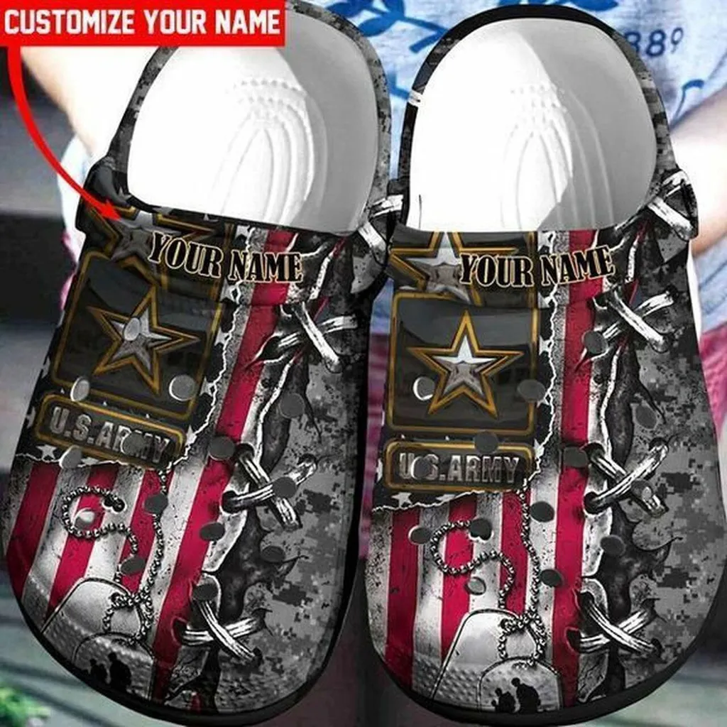 Top Us Army Custom Name Gift For Lover Rubber Crocs Clog