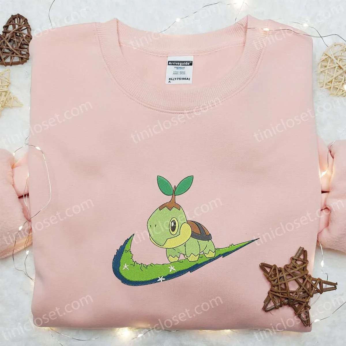 Turtwig x Swoosh Anime Embroidered Hoodie, Cool Anime Clothing, Best Gift Ideas for Family