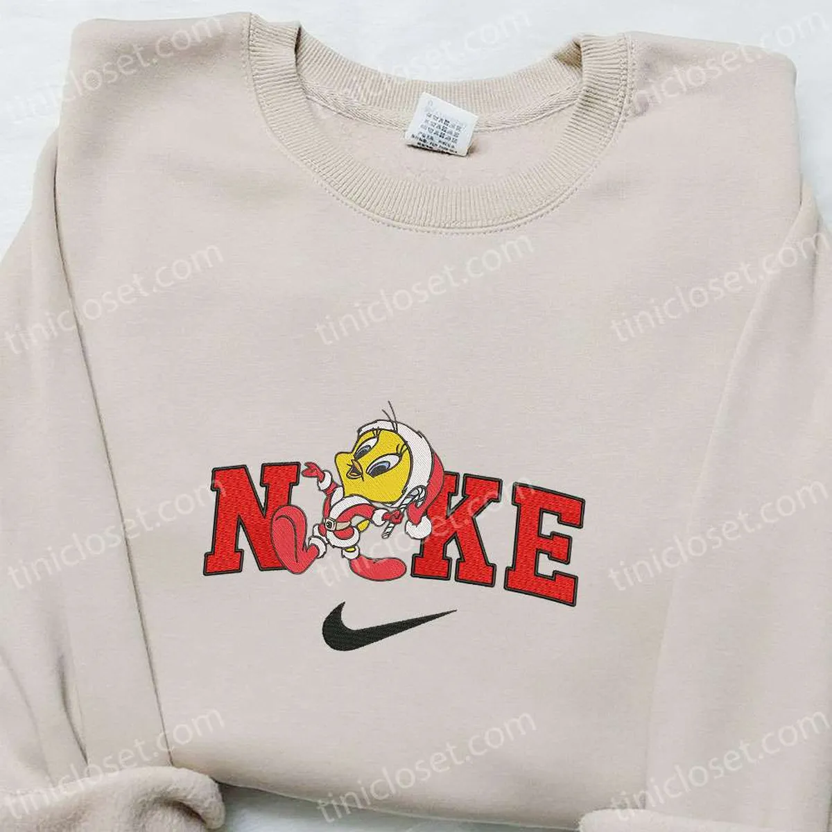 Tweety Bird Santa Christmas x Nike Embroidered Sweatshirt, Cartoon Christmas Embroidered Shirt, Best Christmas Gift Ideas