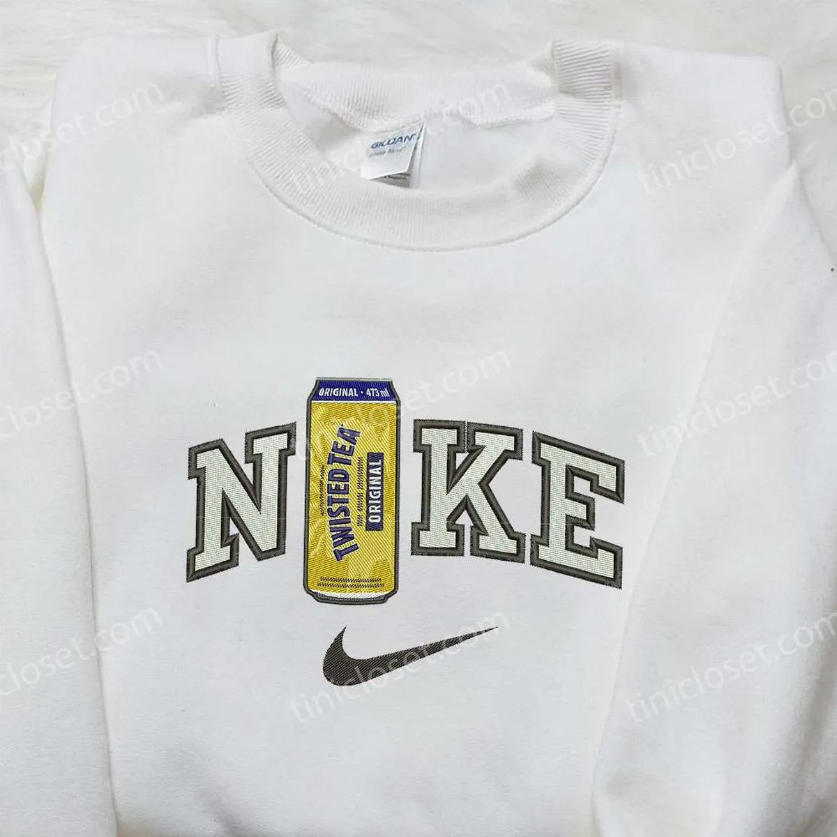Twisted Tea Bottle x Nike Embroidered Hoodie, Favorite Food Embroidered Shirt, Nike Inspired Embroidered Shirt