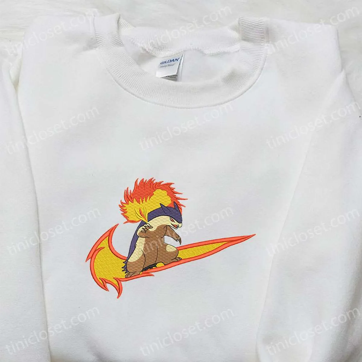 Typhlosion x Swoosh Anime Embroidered Hoodie, Pokemon Embroidered Hoodie, Best Gift Ideas for Family