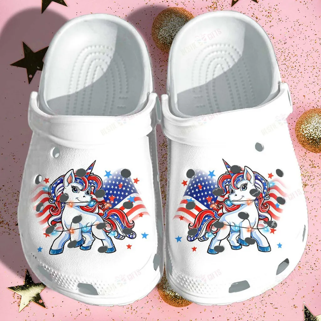 Unicorn America Flag Crocs Classic Clogs