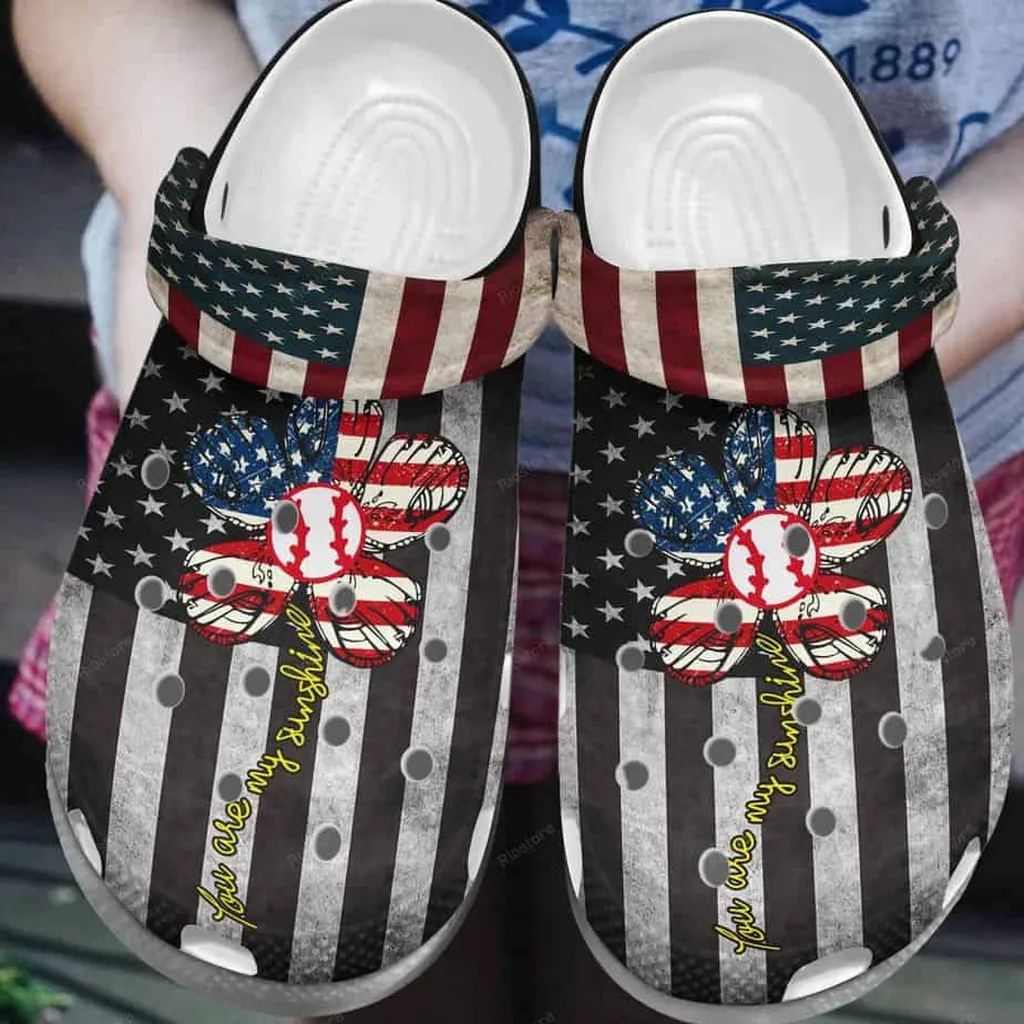 Usa Flag Flower Baseball Crocs For Girl Baseball My Sunshine