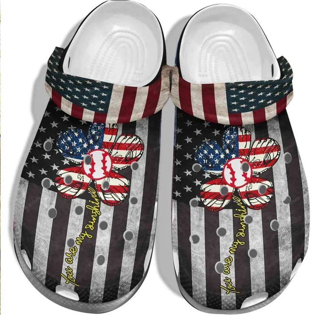 USA Flag Flower Baseball My Sunshine Crocs Classic Clogs