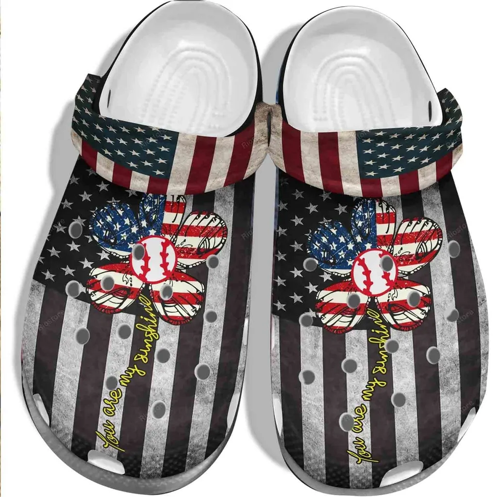 Usa Flag Flower Baseball My Sunshine Crocs