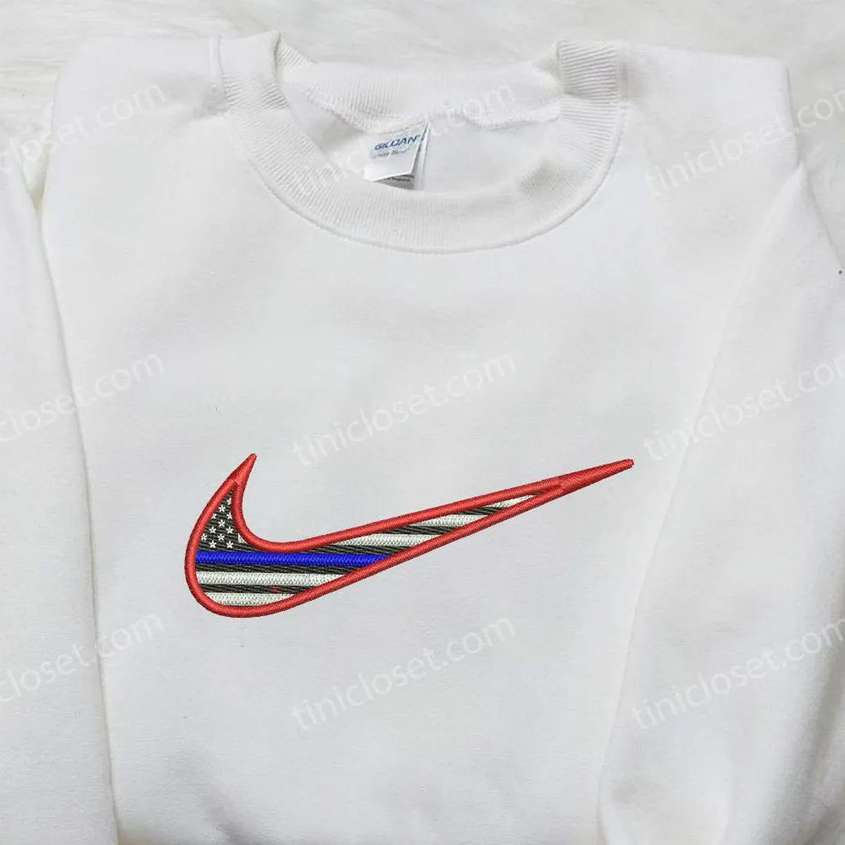 Usa FLag x Nike Embroidered Shirt, Gift For Husband Embroidered Shirt, Custom Nike Embroidered Shirt