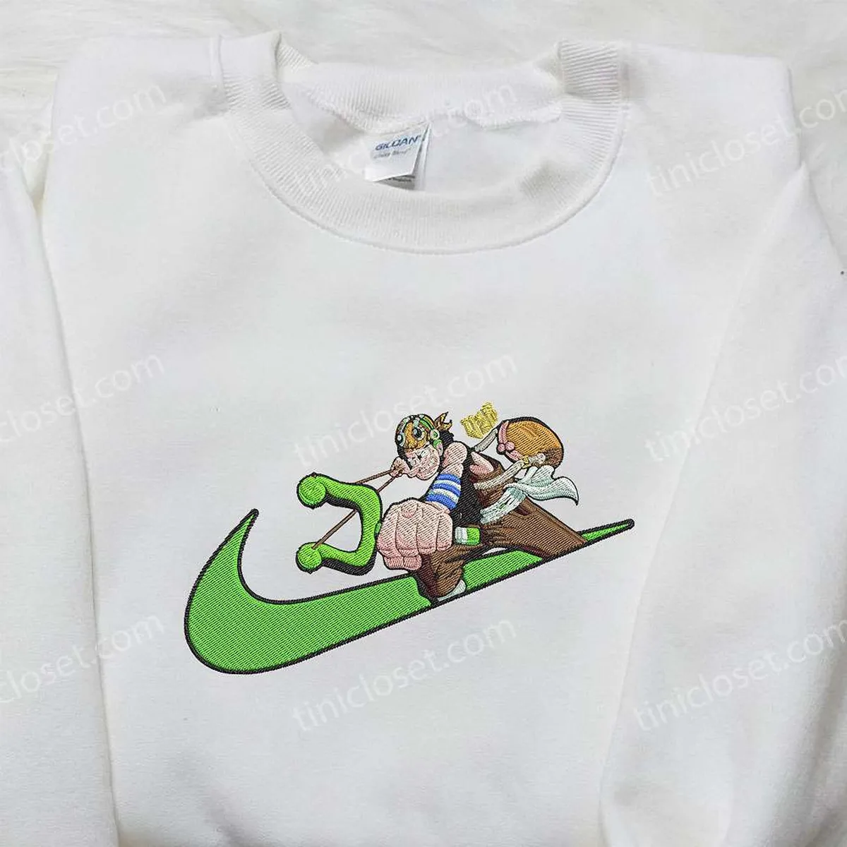 Usopp x Nike Swoosh Anime Embroidered Hoodie, One Piece Embroidered Shirt, Nike Inspired Embroidered Shirt