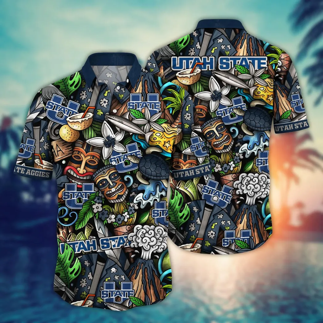 Utah State Aggies NCAA Flower Aloha Hawaiian Shirt, Custom Summer Football Shirts VPHWA2451154328