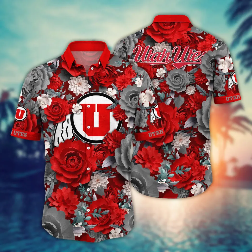 Utah Utes NCAA Flower Aloha Hawaiian Shirt, Custom Summer Football Shirts VPHWA2451153685