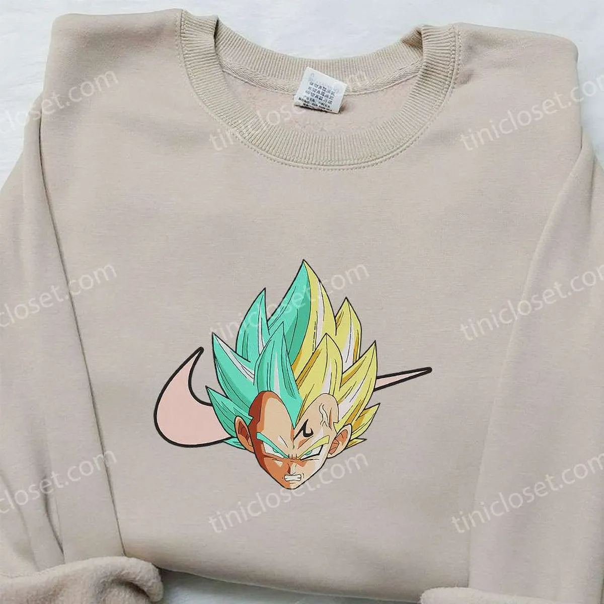 Vegeta Head x Nike Swoosh Anime Embroidered Hoodie, Dragon Ball Embroidered Shirt, Nike Inspired Embroidered Shirt