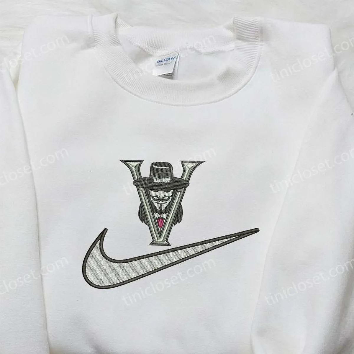 Vendetta x Nike Swoosh Embroidered Hoodie, Movie Embroidered Shirt, Nike Inspired Embroidered Shirt