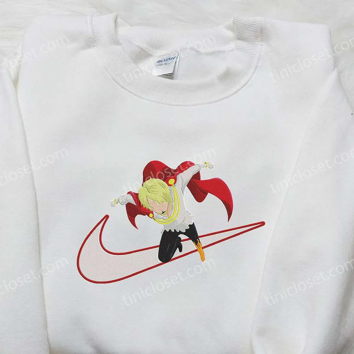 Vinsmoke Sanji x Nike Swoosh Anime Embroidered Hoodie, One Piece Embroidered Shirt, Nike Inspired Embroidered Shirt