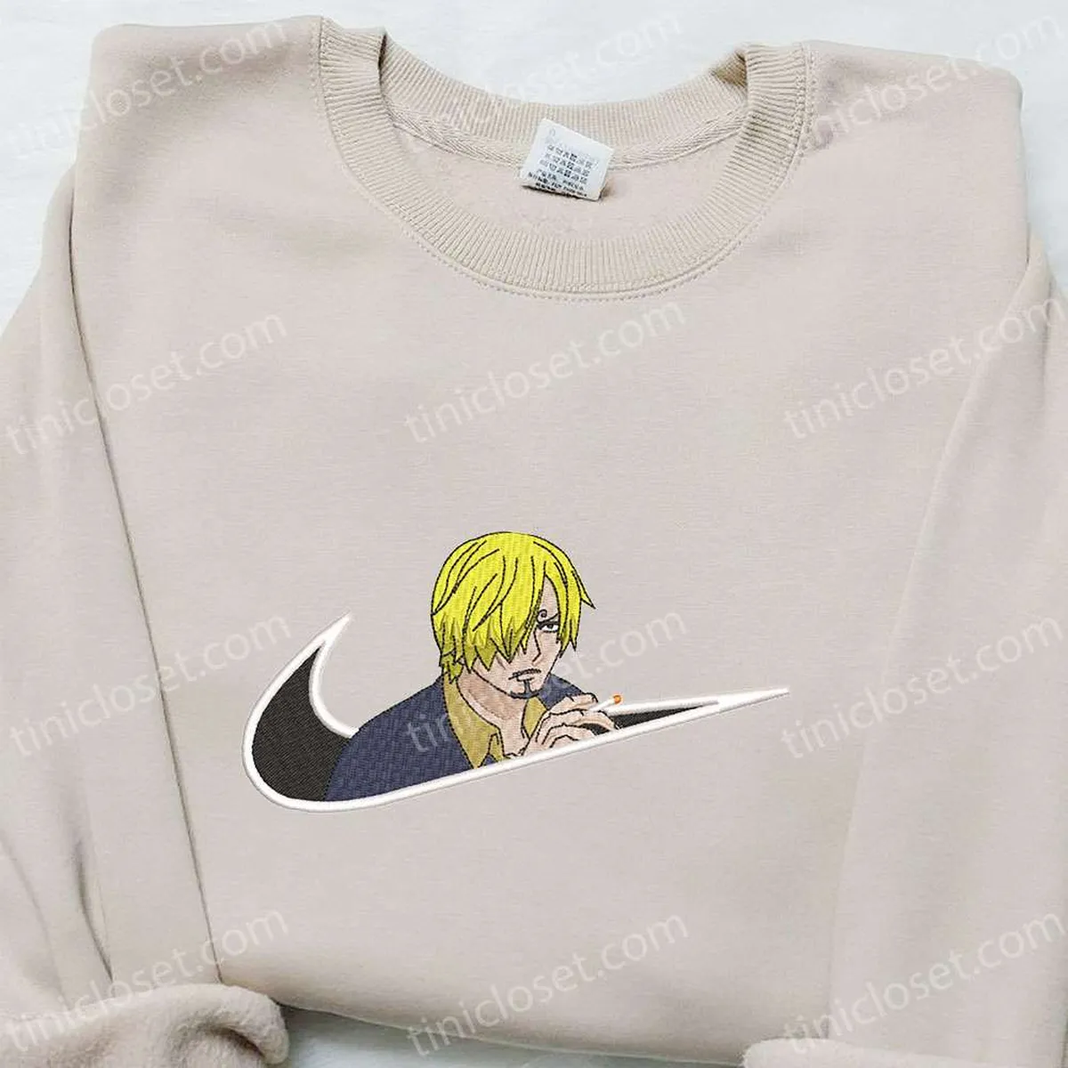 Vinsmoke Sanji x Swoosh Anime Embroidered Sweatshirt, One Piece Embroidered Hoodie, Best Birthday Gift Ideas