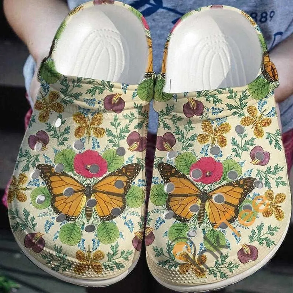 Vintage Butterfly With Flower Decor Crocs Clog