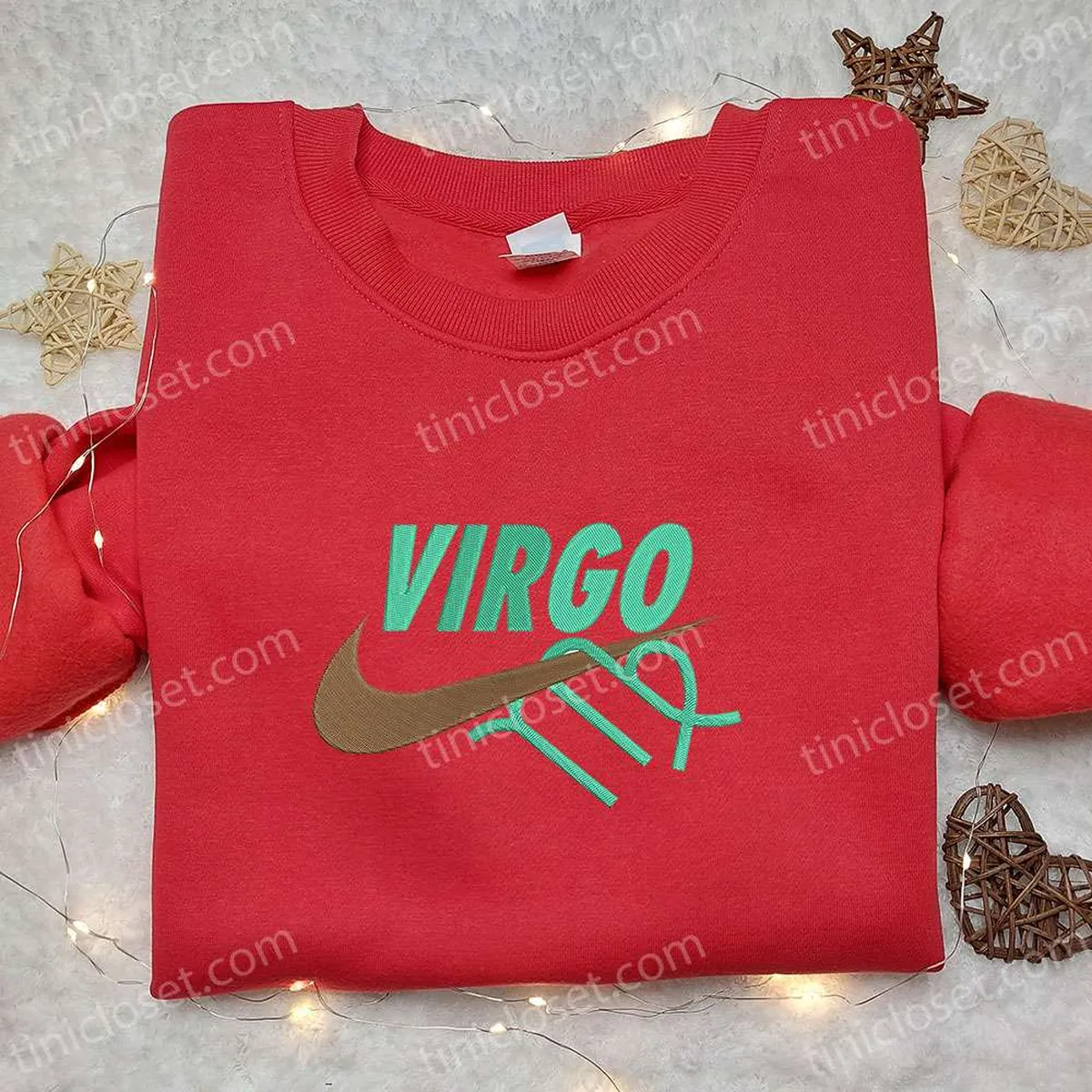 Virgo Zodiac x Nike Swoosh Embroidered Shirt, Nike Inspired Embroidered Hoodie, Best Gifts For Family