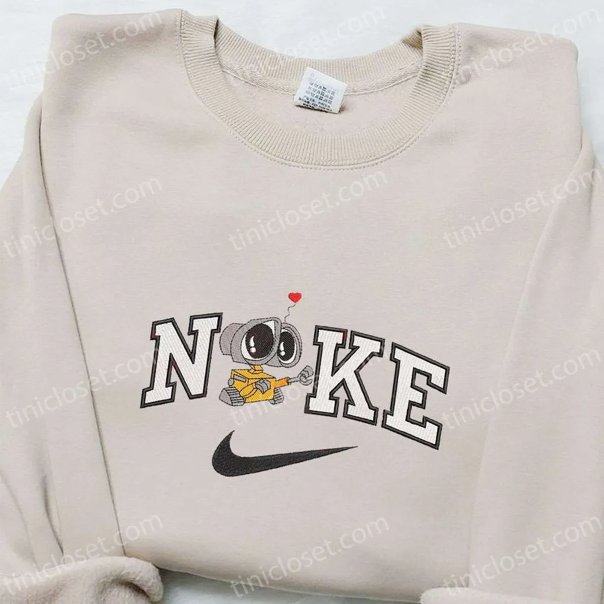 Wall-E x Nike Cartoon Embroidered Sweatshirt, Disney Characters Embroidered Shirt, Custom Embroidered T-shirt