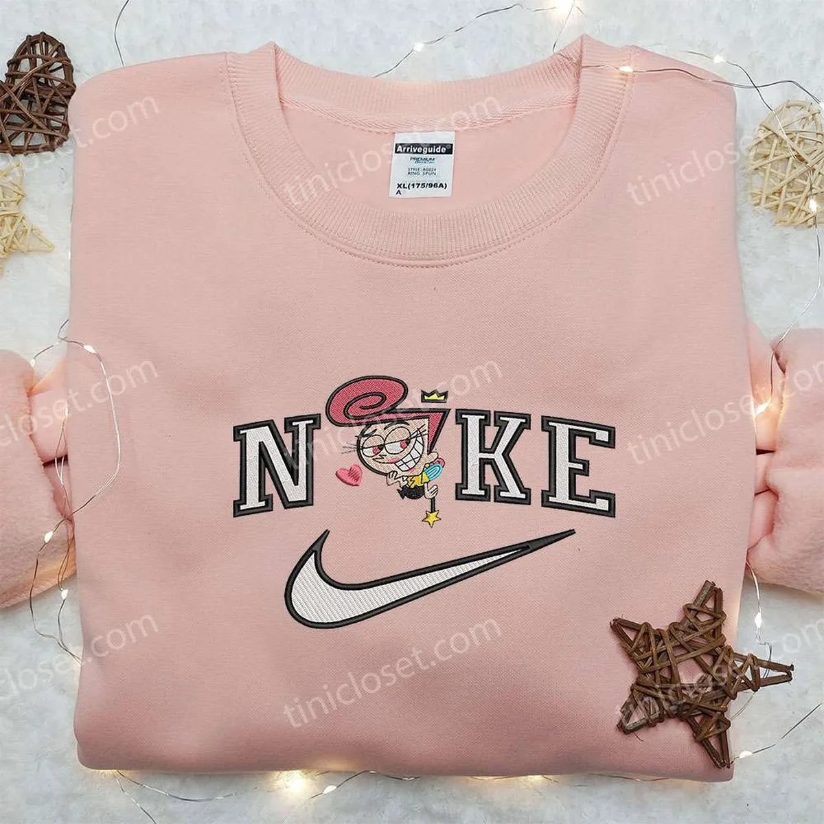 Wanda Fairywinkle x Nike Embroidered Hoodie, The Fairly OddParents Embroidered Shirt, Nike Inspired Embroidered Shirt