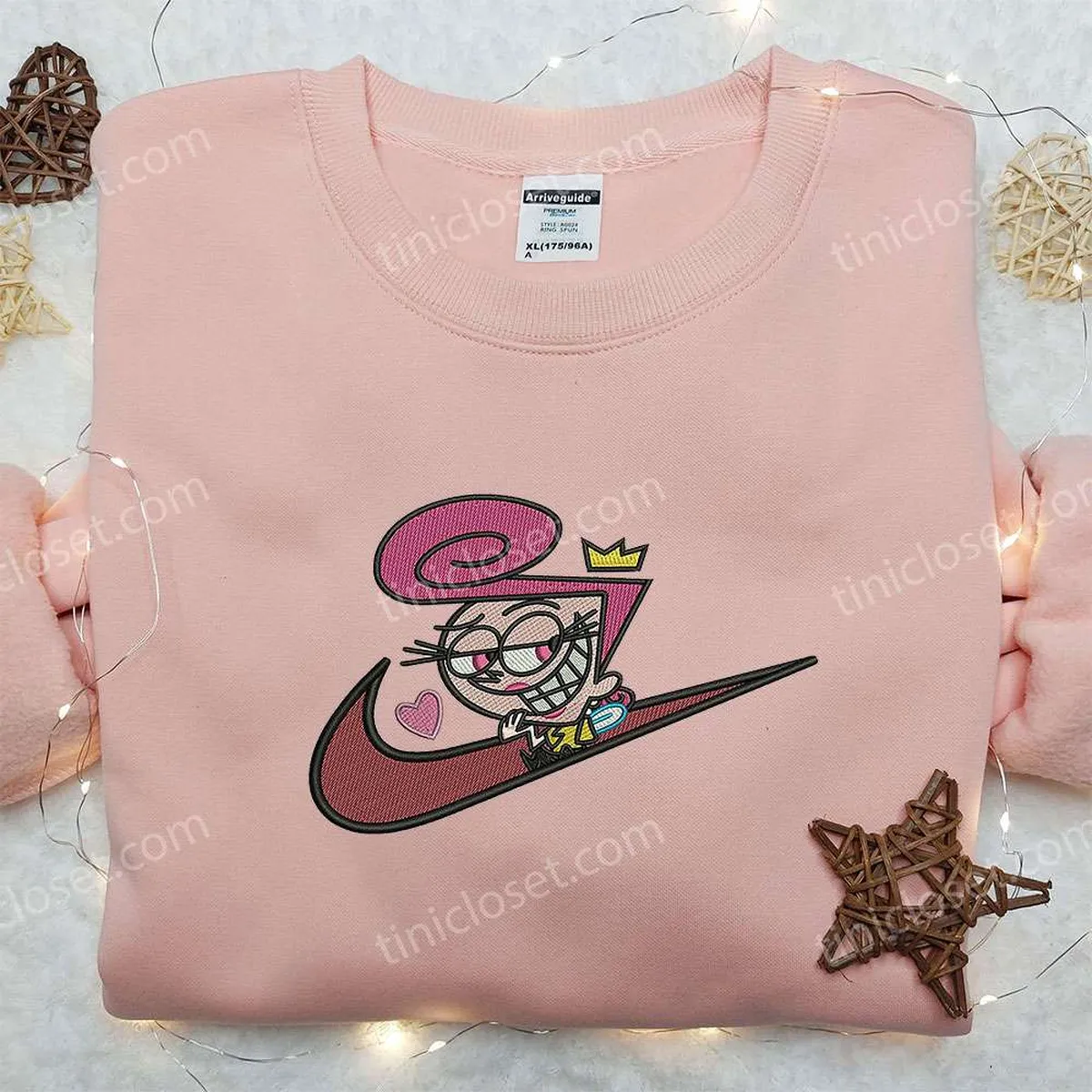 Wanda Fairywinkle x Nike Swoosh Embroidered Hoodie, The Fairly OddParents Embroidered Shirt, Nike Inspired Embroidered Shirt