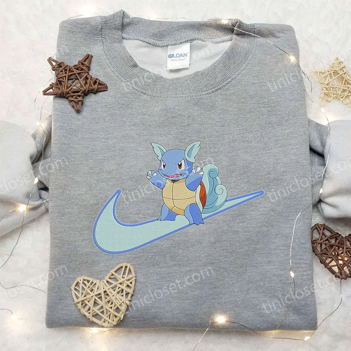 Wartortle x Nike Swoosh Anime Embroidered Hoodie, Pokemon Embroidered Shirt, Nike Inspired Embroidered Shirt