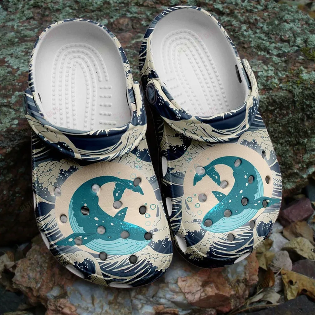 Waves Whale Graphic In The Ocean Crocs Classic Clogs