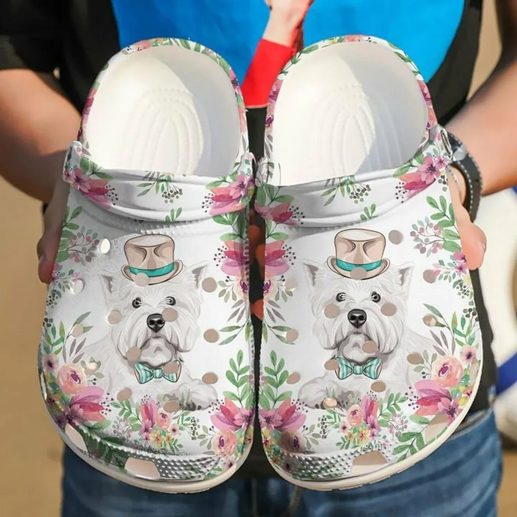 Westie Hipster Flower 102 Gift For Lover Rubber Crocs Clog