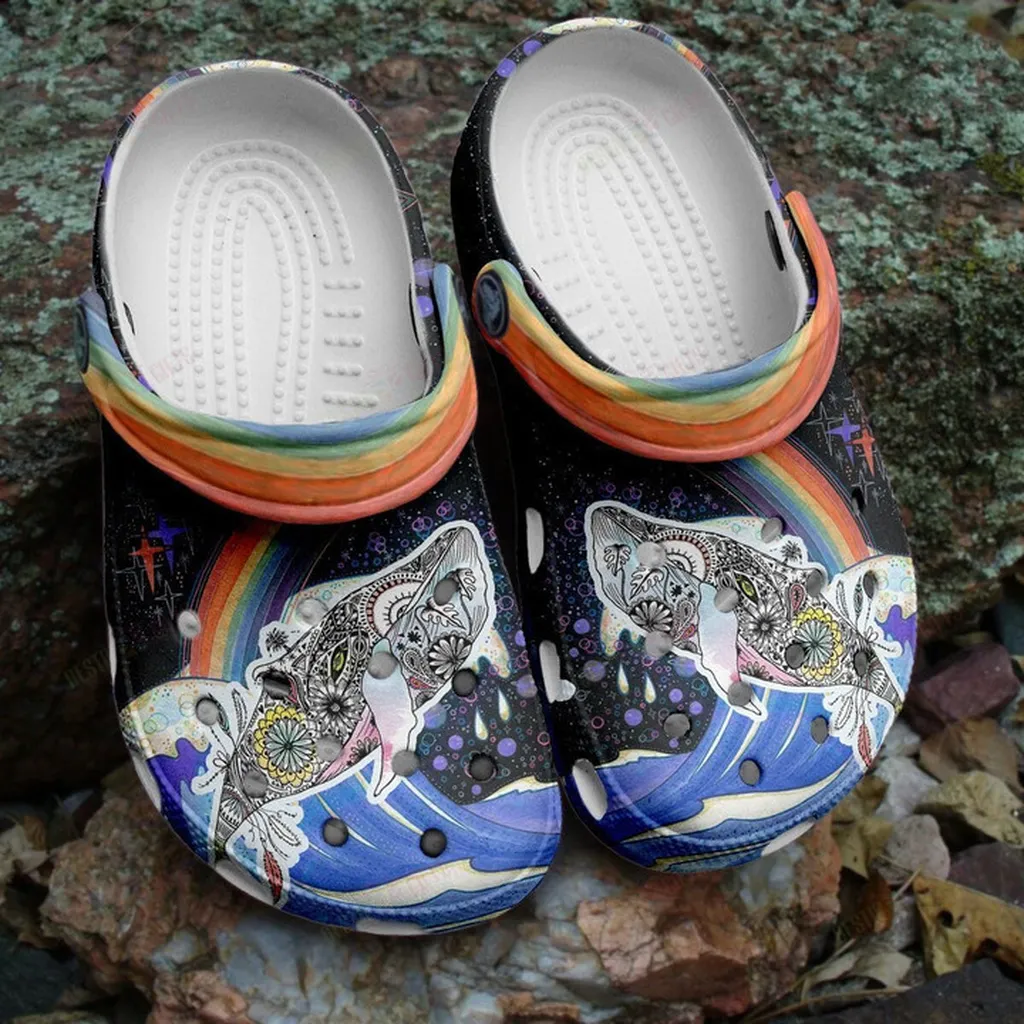 Whale Flower Art Rainbow Crocs Classic Clogs