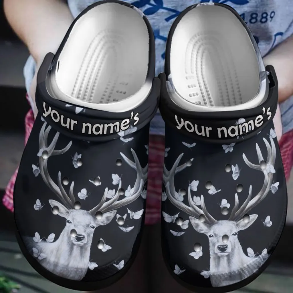 White Deer And Butterfly Crocs