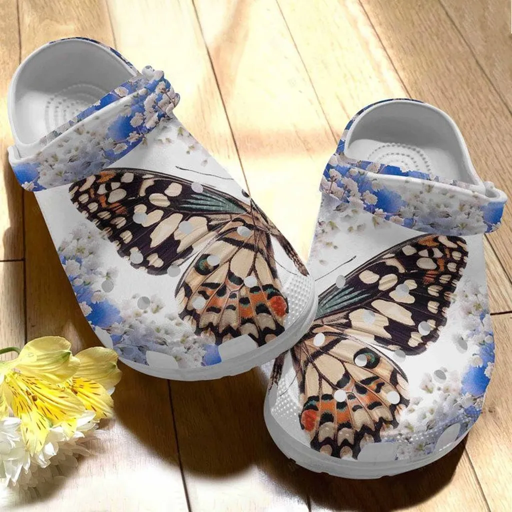 White Flower and Butterfly Clogs Crocs