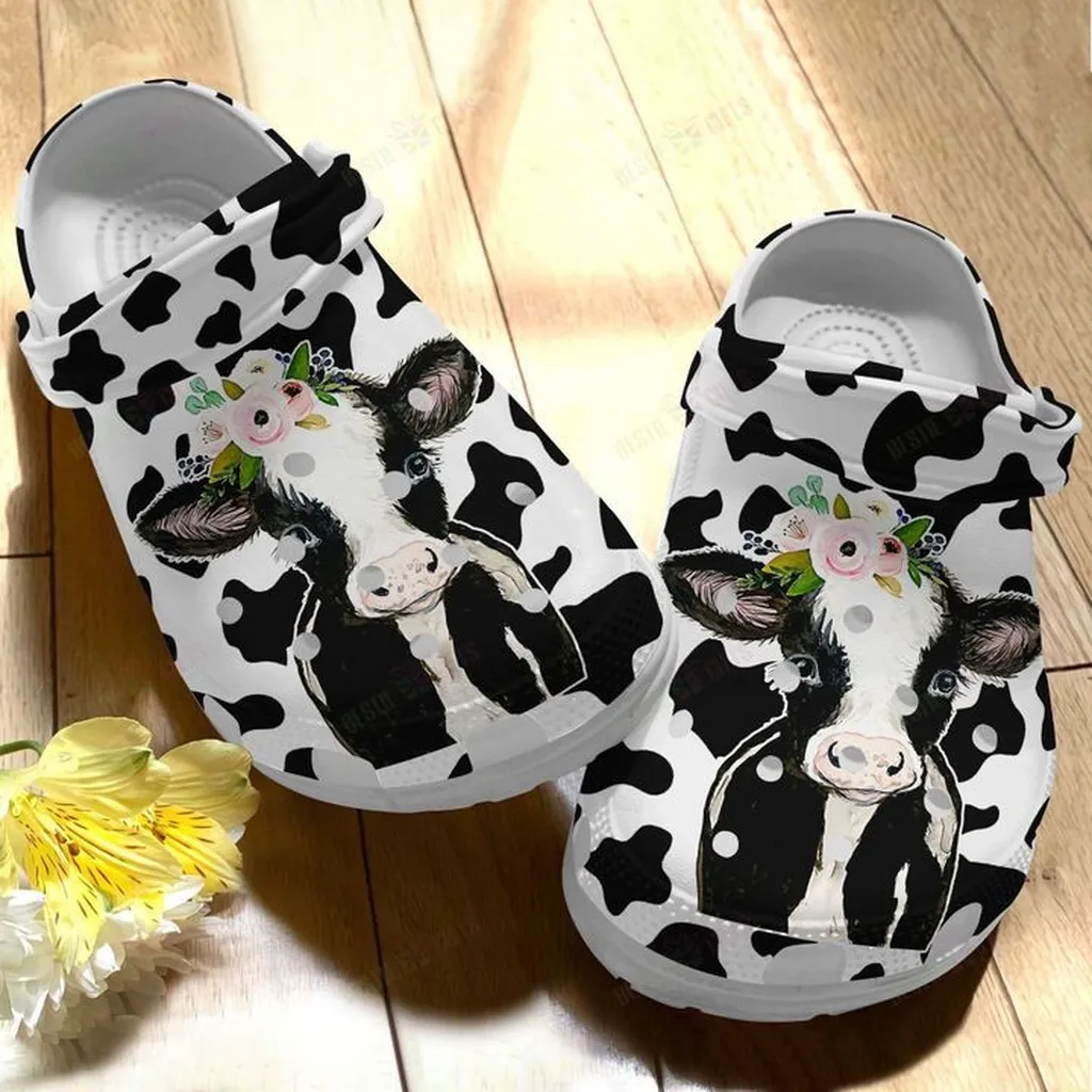 White Sole Baby Cow Skin Pattern Crocs Classic Clogs