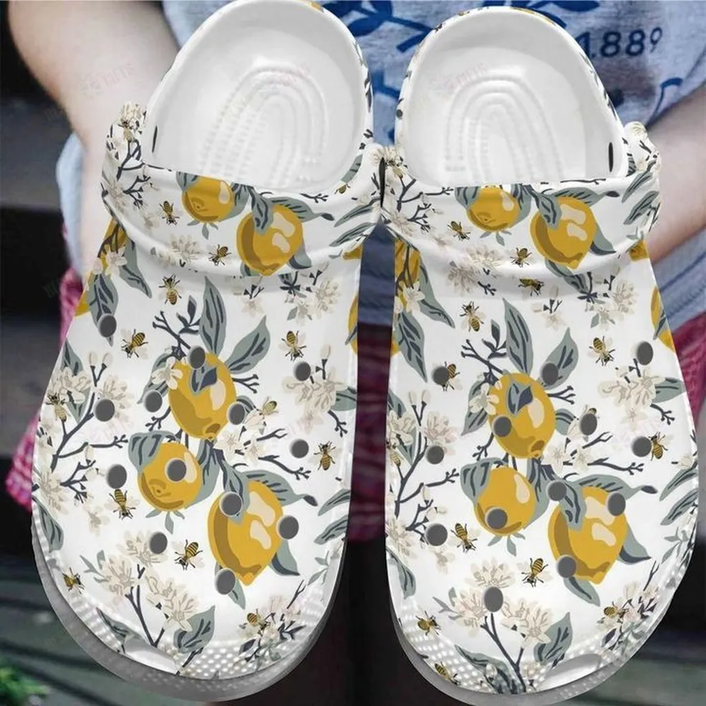 White Sole Bees And Lemons 5 Colors Crocs Classic Clogs