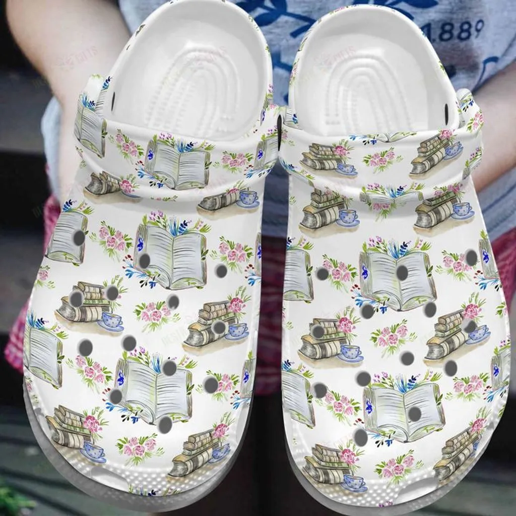 White Sole Book Lover Crocs, Personalized Crocs Classic Clogs