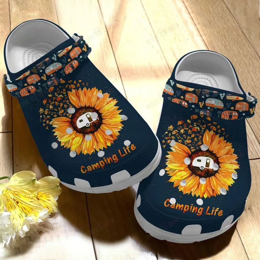 White Sole Camping Life Crocs, Personalized Crocs Classic Clogs