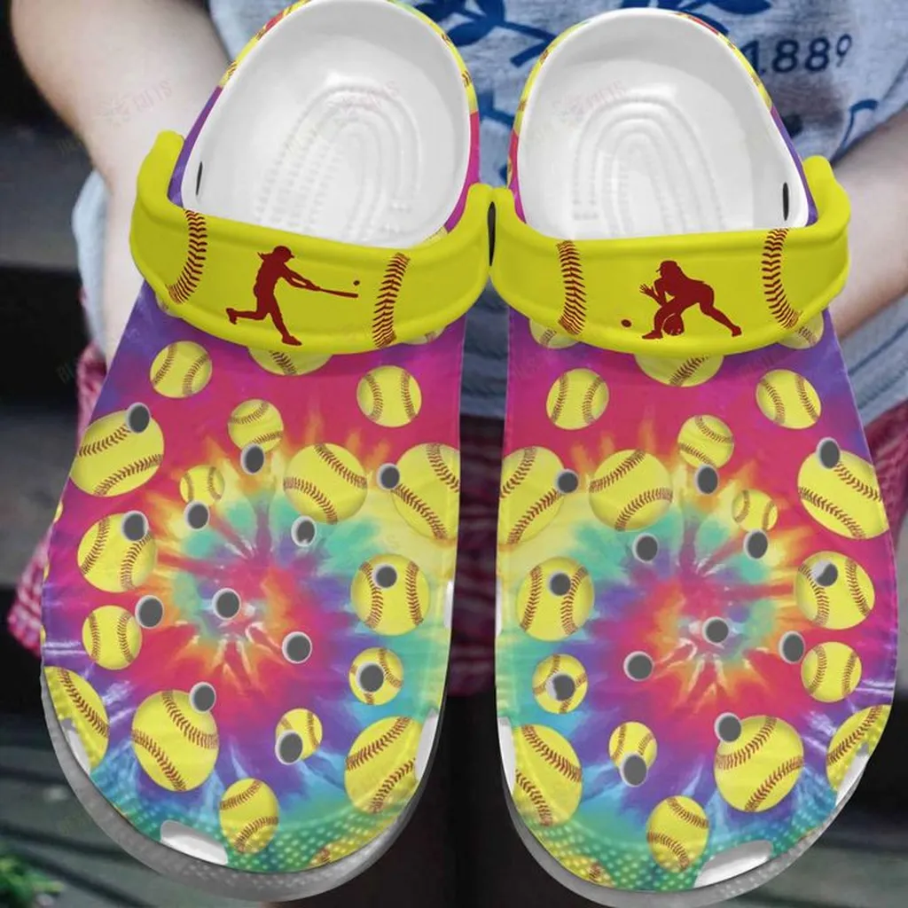 White Sole Colorful Softball Crocs Classic Clogs