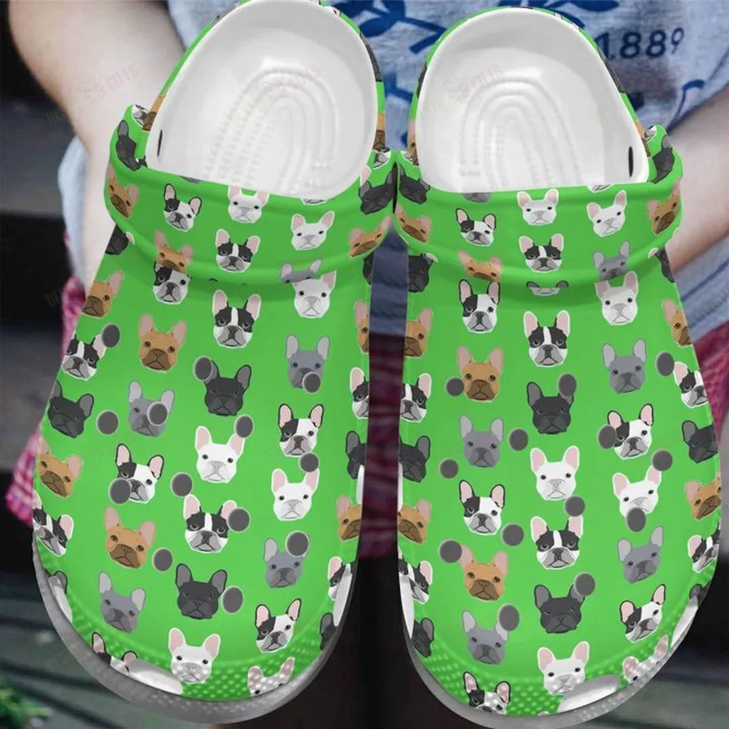 White Sole Cute Frenchies 7 Colors Crocs, Personalized Crocs Classic Clogs