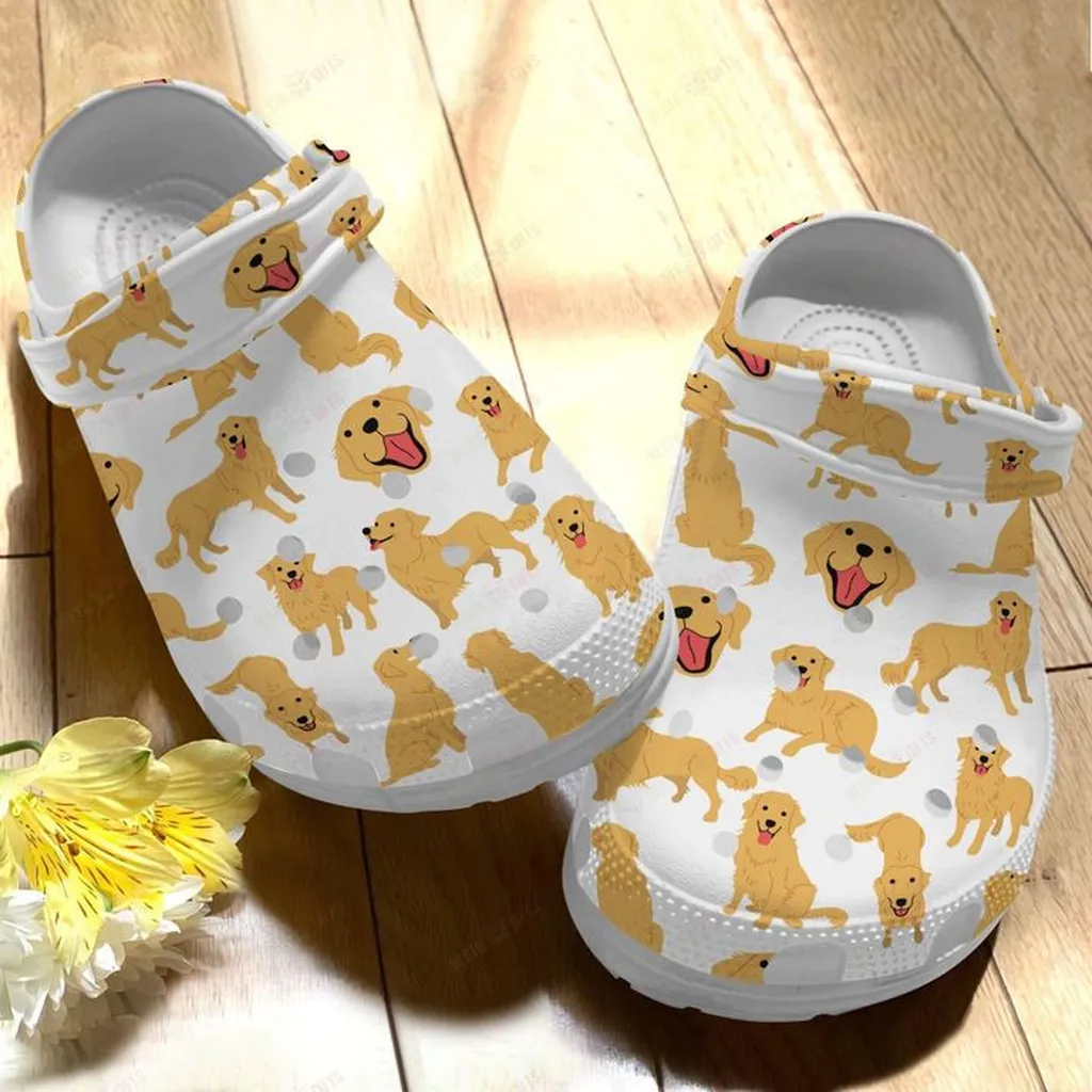 White Sole Cute Golden Retriever Crocs Classic Clogs