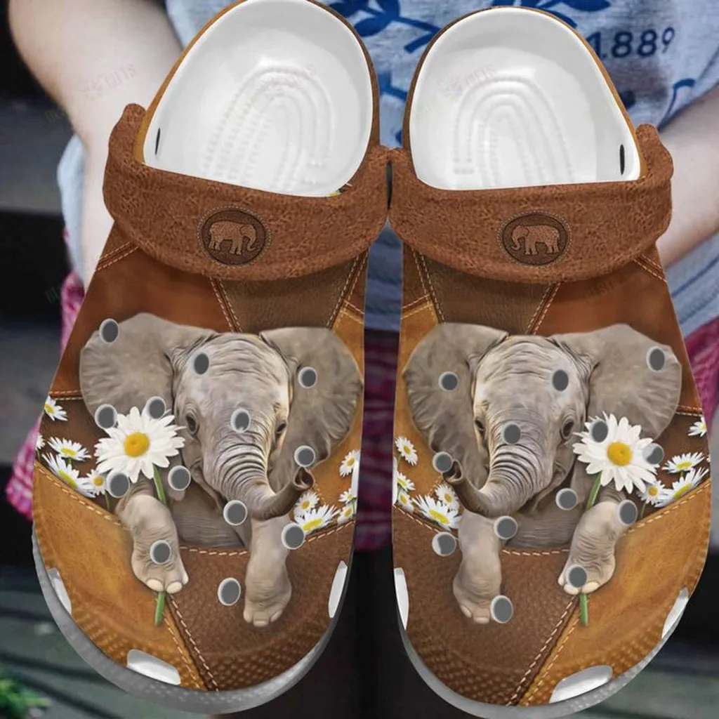 White Sole Daisy Elephant Crocs, Personalized Crocs Classic Clogs