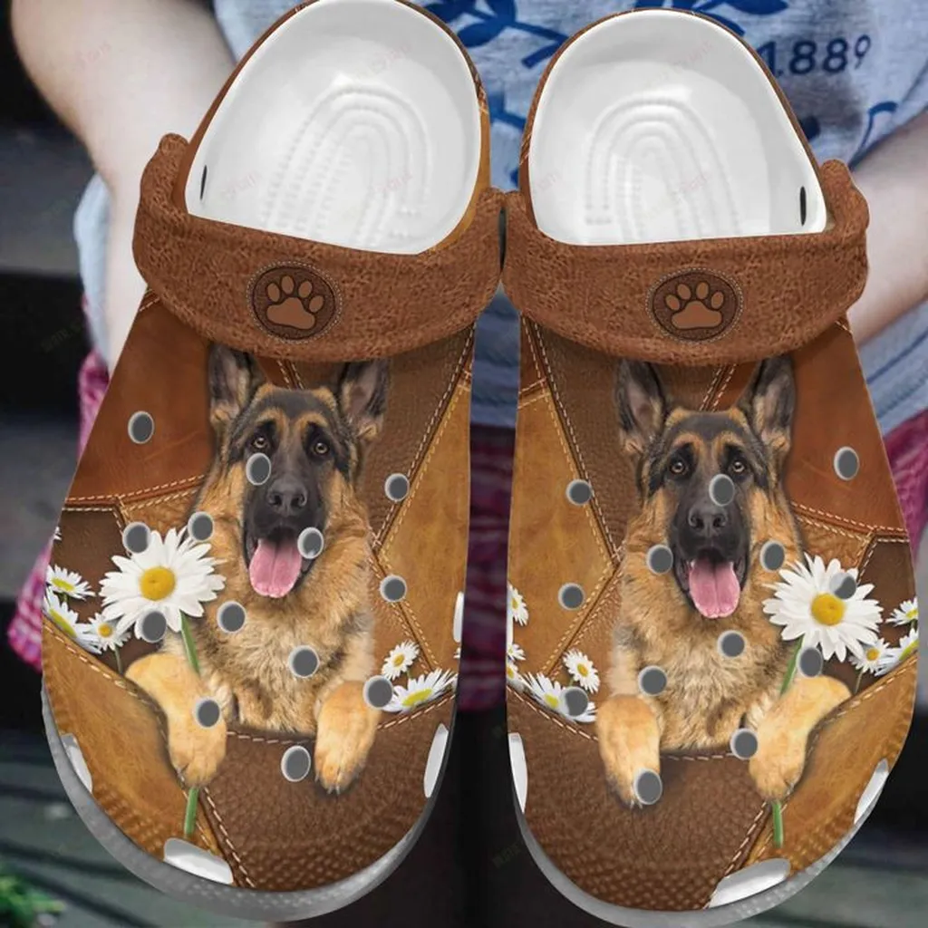 White Sole Daisy German Shepherd Crocs Classic Clogs