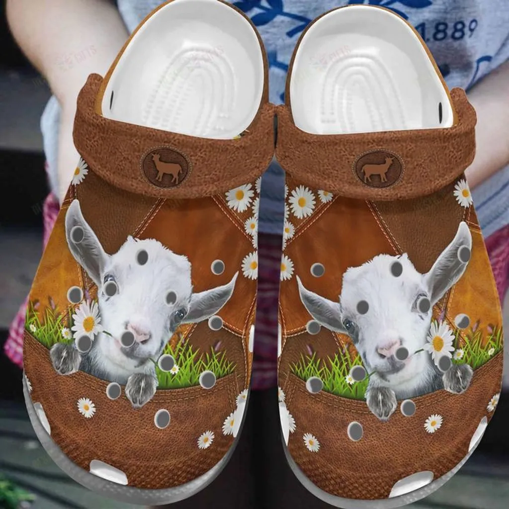 White Sole Daisy Goat Crocs, Personalized Crocs Classic Clogs