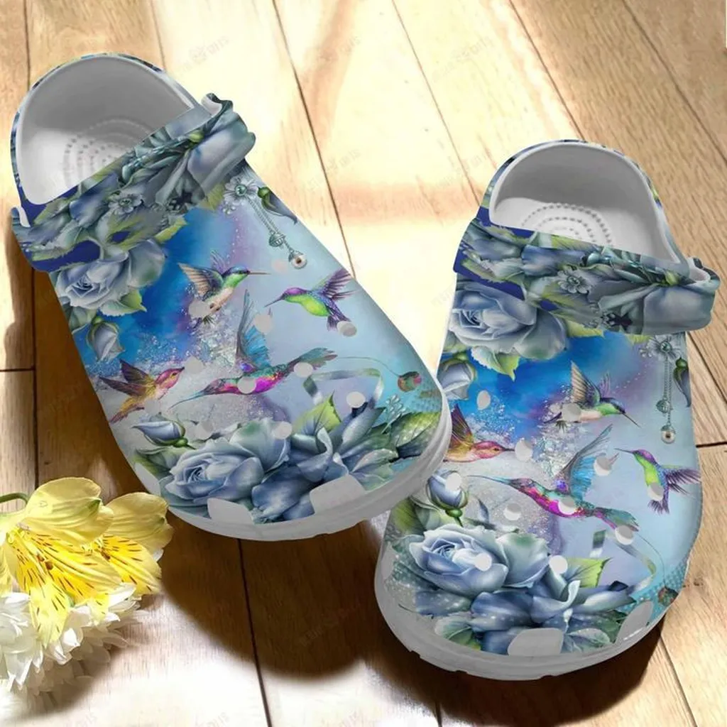 White Sole Hummingbird Collection Crocs Classic Clogs