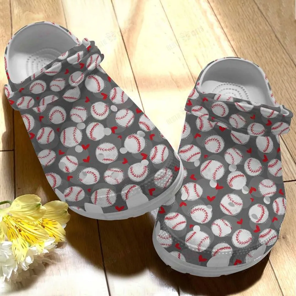 White Sole Love Baseball Crocs, Personalized Crocs Classic Clogs