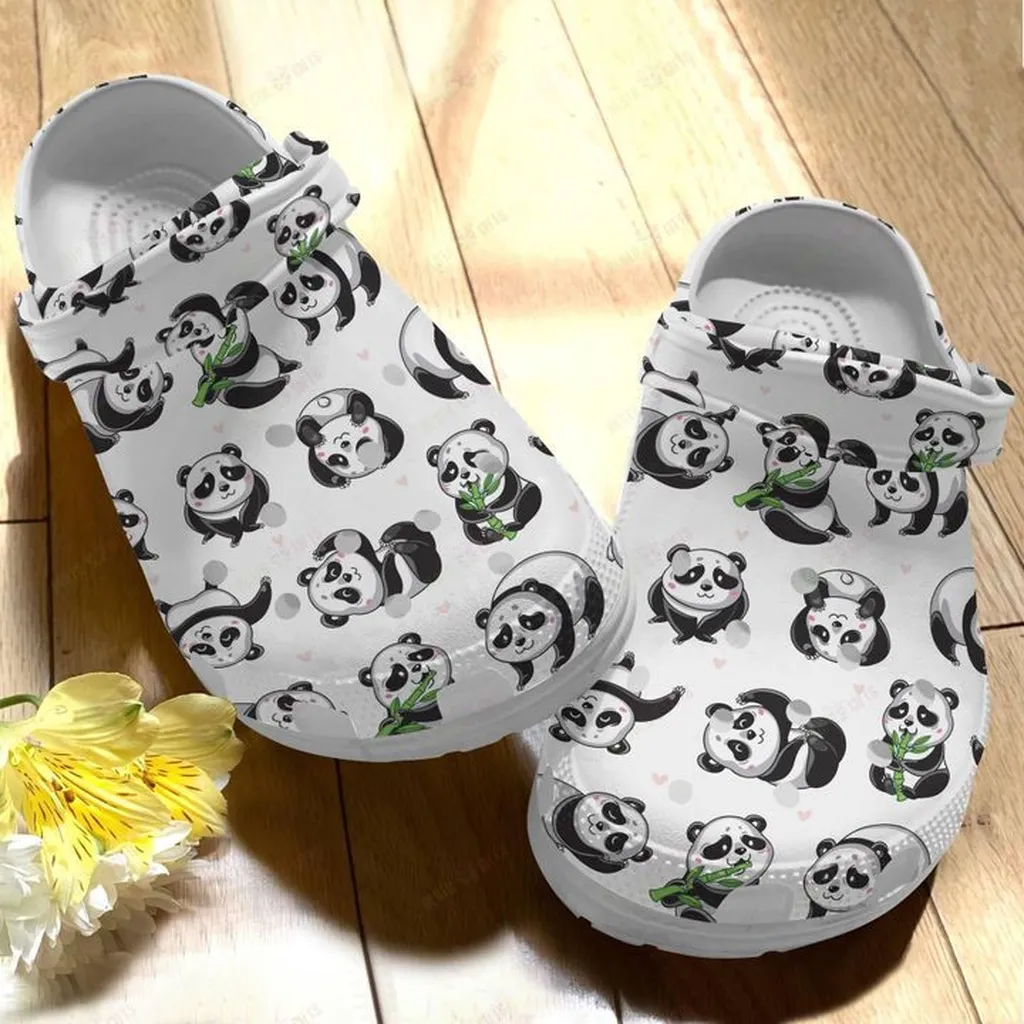 White Sole Panda Lover Color Series Crocs, Personalized Crocs Classic Clogs