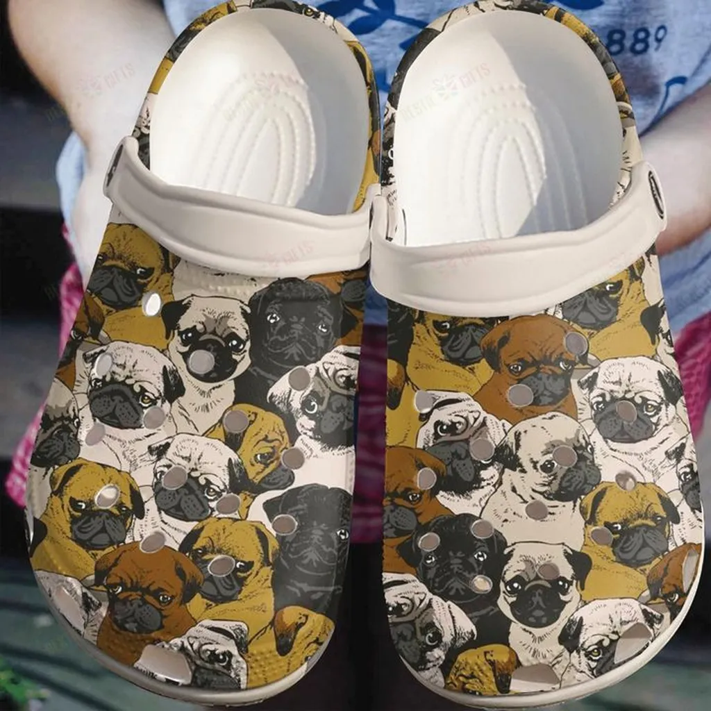 White Sole Pug Crocs Classic Clogs