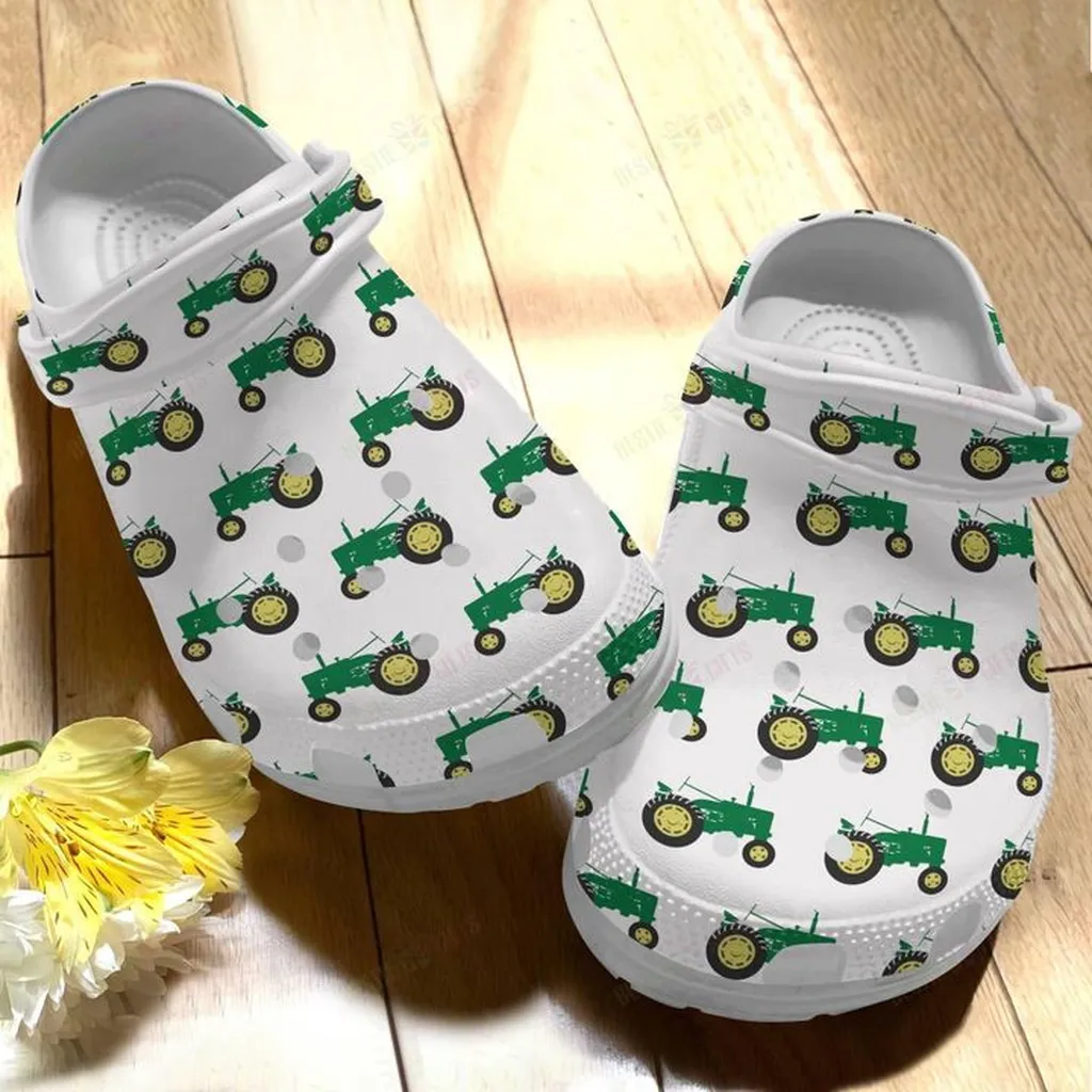 White Sole Tractor Pattern Crocs, Personalized Crocs Classic Clogs