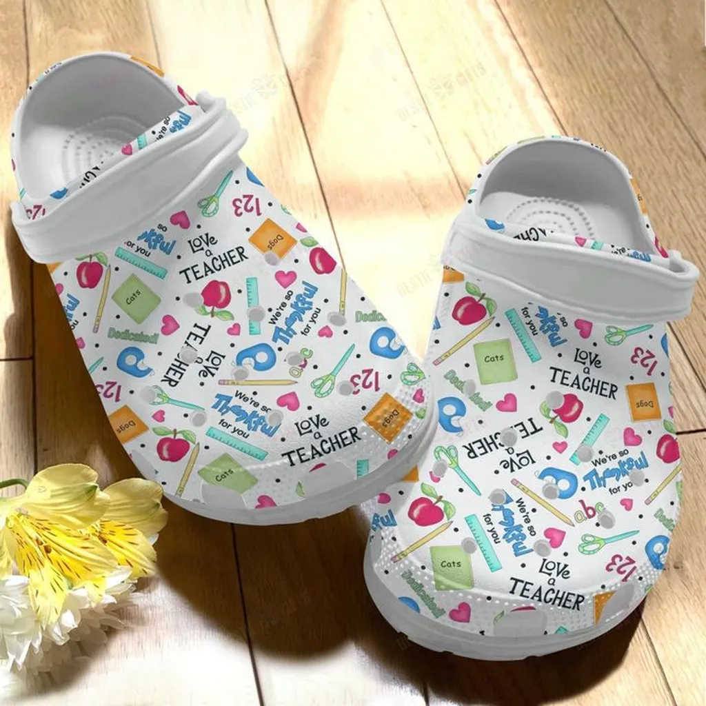 Whitesole Love A Teacher Crocs, Personalized Crocs Classic Clogs